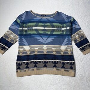 Chaps Denim Ralph Lauren Southwest Aztec Print Crew Neck 3/4 Sleeve Sweater XL